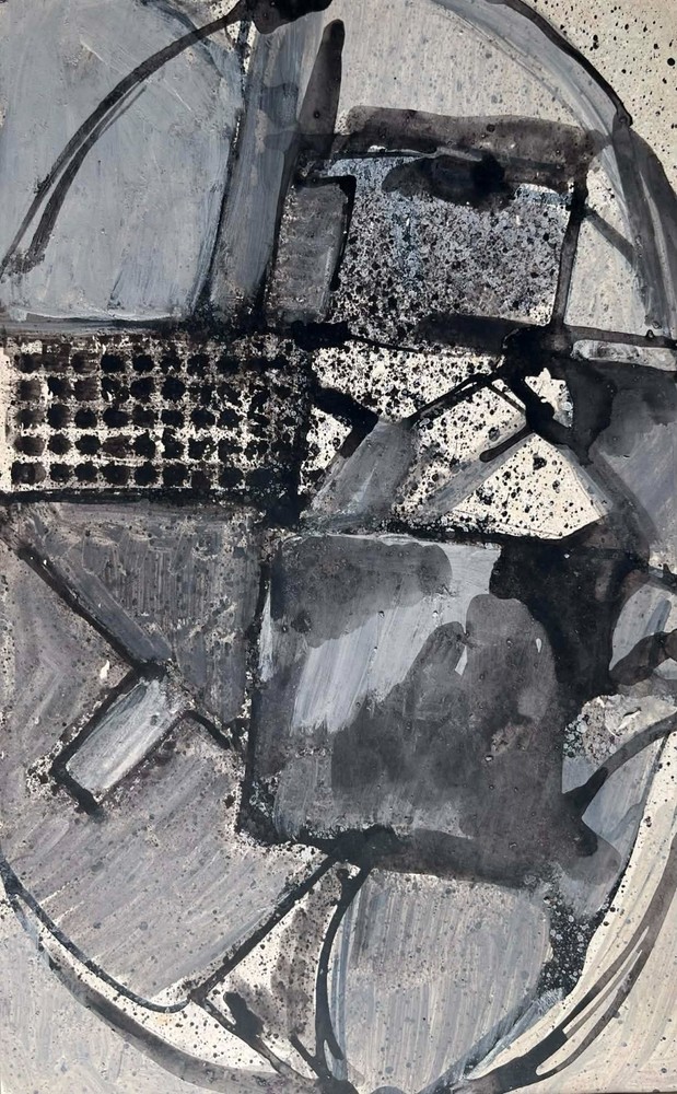 UNSIGNED AUSTRALIAN ABSTRACT GOUACHE „BLACK AND GREY“ 1970