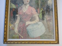 VINTAGE OIL PAINTING PRETTY WOMAN FEMALE MODEL SCHOOL OF PARIS FRENCH LISTED