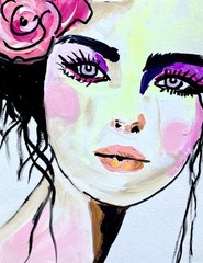 TITA PAINTZ Woman Pink Cheeks Expressionist Portrait Hand Painted Art