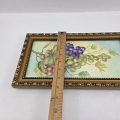 Vintage Original Still Life Oil Painting Grapes Tile Ornate Gold Frame Signed