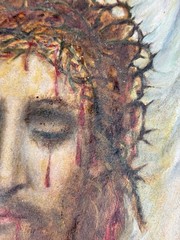 Vintage Watercolor „The Holy Face“ Jesus, Crown of Thorns ~ 14″ x 11″ Unsigned