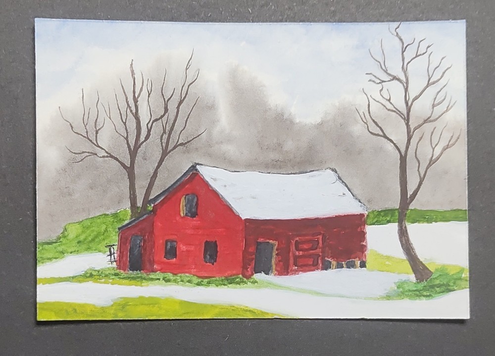 ACEO Barn Landscape Watercolor Painting Unframed