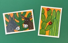 ACEO Original Acrylic Paintings (Set Of 2) 2.5 x 3.5 ~ Burros In The Cacti