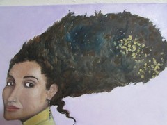 Unframed Painting of Woman With Beehive Hairdo Signed Griffiths 24 x 24