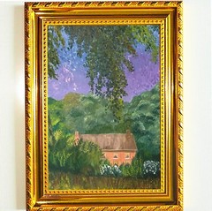 Original Oil Painting Summer Landscape Village House Countryside