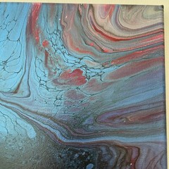 Acrylic Pour Painting Blue Red Black Abstract on canvas original
