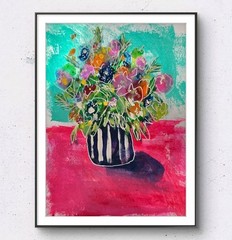 Abstract Floral Mixed Media Painting Reclaimed Materials Small One of a Kind Art