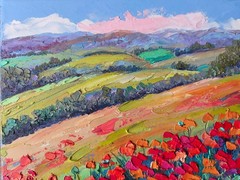 California Hills Poppies Original Oil Painting 20x25cm Impasto Art on Canvas