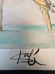 Salvador Dali Signed Painting on Paper Abstract Figure Kneeling 11.5″ x 8.25″