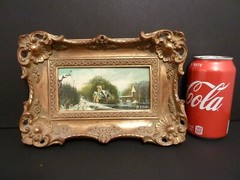 Ornate Oil on Board Landscape by Artist Signed R. F. Sewol Gilded Frame 70’s 670