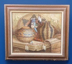 Vtg Framed Textured SW Theme Oil Ptg Myung Mario Jung, Frame Size 27″ Tx31-1/4″W