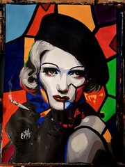 pop art portrait of Marlene Dietrich, paper, acrylic, handmade