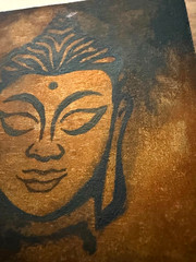 Small Art Contemporary Abstract Buddha Painting on Wood Panel Shelf Sitter