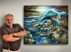 Seascape Painting Shore Waves Original Art DECOR Michael Lang Mix Certified