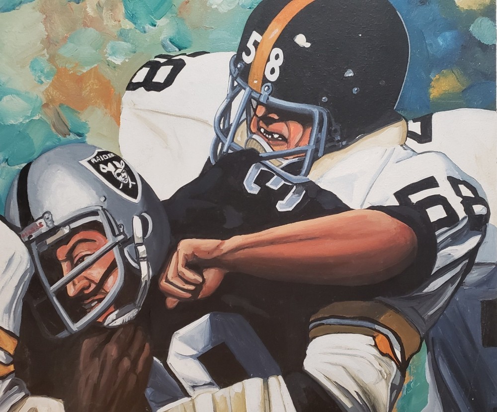 ROBERT KILLION (1957-2021) Orig. Acrylic Football Painting Steelers – Raiders