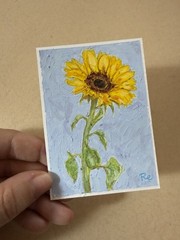 ACEO Art Card Original Sunny Sunflower Oil Pastel Painting Miniature Floral