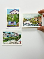 Three Views of the Otaru Canal, Japan — Original ACEO Watercolor Set 2.5×3.5 in