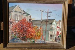 ORIGINAL OIL PAINTING OF SAN FRANCISCO 1940’s STREET SCENE COOL RETRO CITYSCAPE