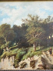 Original Antique 1800s Oil on Board Painting Bucolic Figural Landscape w/ Frame