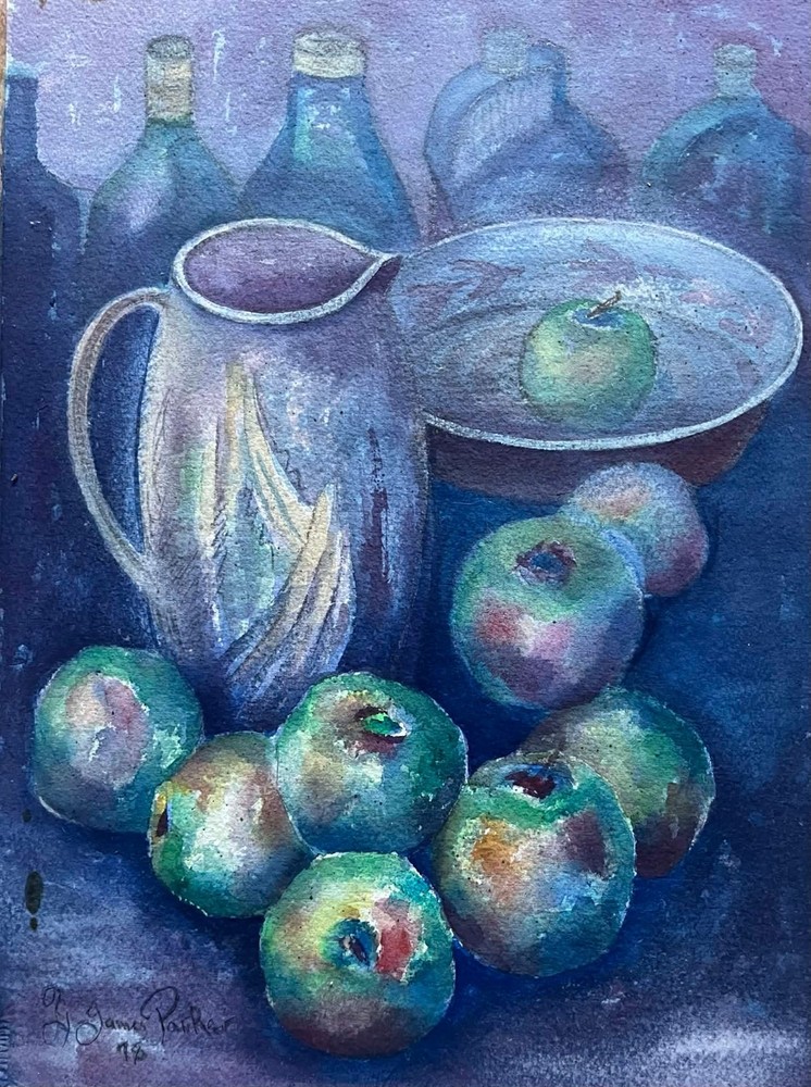 G JAMES PARKER AUSTRALIAN WC „STILL LIFE APPLES BOWL JUG“ 1978