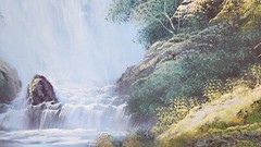 24×36 Oil Painting BOB ROSS STYLE Mountain Waterfall Forest on Stretched Canvas