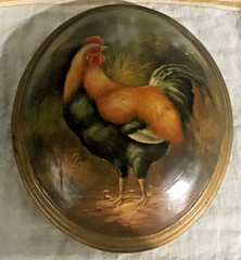 12”Rooster Oil painting on Oval Wood Artist~Old vintage Rare Original Art~Unique
