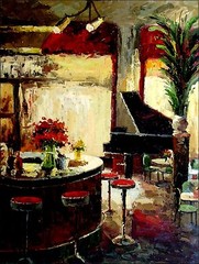 Bar Counter with Piano Heavy Impasto Quality Hand Painted Oil Painting 30x40in