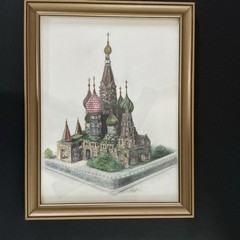 St Basil’s Cathedral Moscow Russian Landmark Framed Pen And Ink Painting