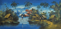 Vintage Southeast Asian Original Signed Painting, Rare Stunning Colors, Art Gift