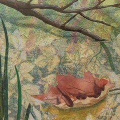 Autumn Leaf Multi Media Painting Fabric Collage