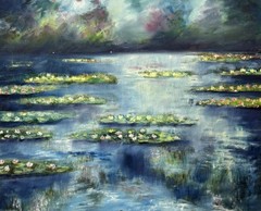 Vintage Impressionist Water Lilies Pond Oil Painting on Canvas 20″x16″