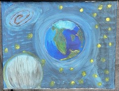 Original Acrylic Space Painting on Canvas 36x46cm–Earth Galaxy Planet Wall Art