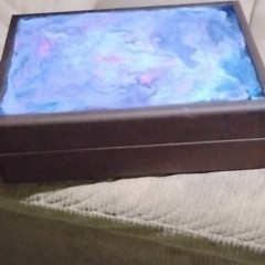 Small Handmade Abstract Painted Wood Trinket Box w/ Lid, Fabric Lined Jewelry