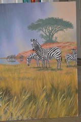 African Art Painting on Canvas Lion & Zebra Kill Serengeti Safari LARGE Art