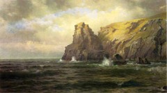 Oil painting seascape & ocean waves Cliffs-of-Cornwall-William-Trost-Richards