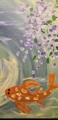 Koi Fish Pond with Wisteria Reflection Acrylic Painting 11×14