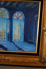 FRAMED OIL VITRALES STAINED GLASS WINDOWS OLD HAVANA, CUBA ARTIST: HECTO VIDAL