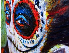 SKULL MASK OIL█PAINTING REALIST ART█VINTAGE ORIGINAL█DAY OF THE DEAD SKELETON NA