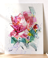 EUNETTE | Original Abstract Rose Flower Watercolor Painting | Signed OOAK