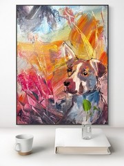 SAMATOWIC Original Dog Abstract 12×16 Colorful Signed Fine Wall Art Decor 521