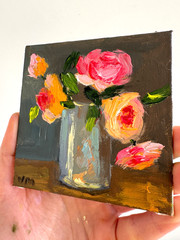 Rose Oil Painting Original Flowers Art Impasto Still Life Small Canvas Wall Art