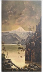 Antique 19th C. Oil On Board of Mount Hood, Oregon Ornate Gilt wood Frame
