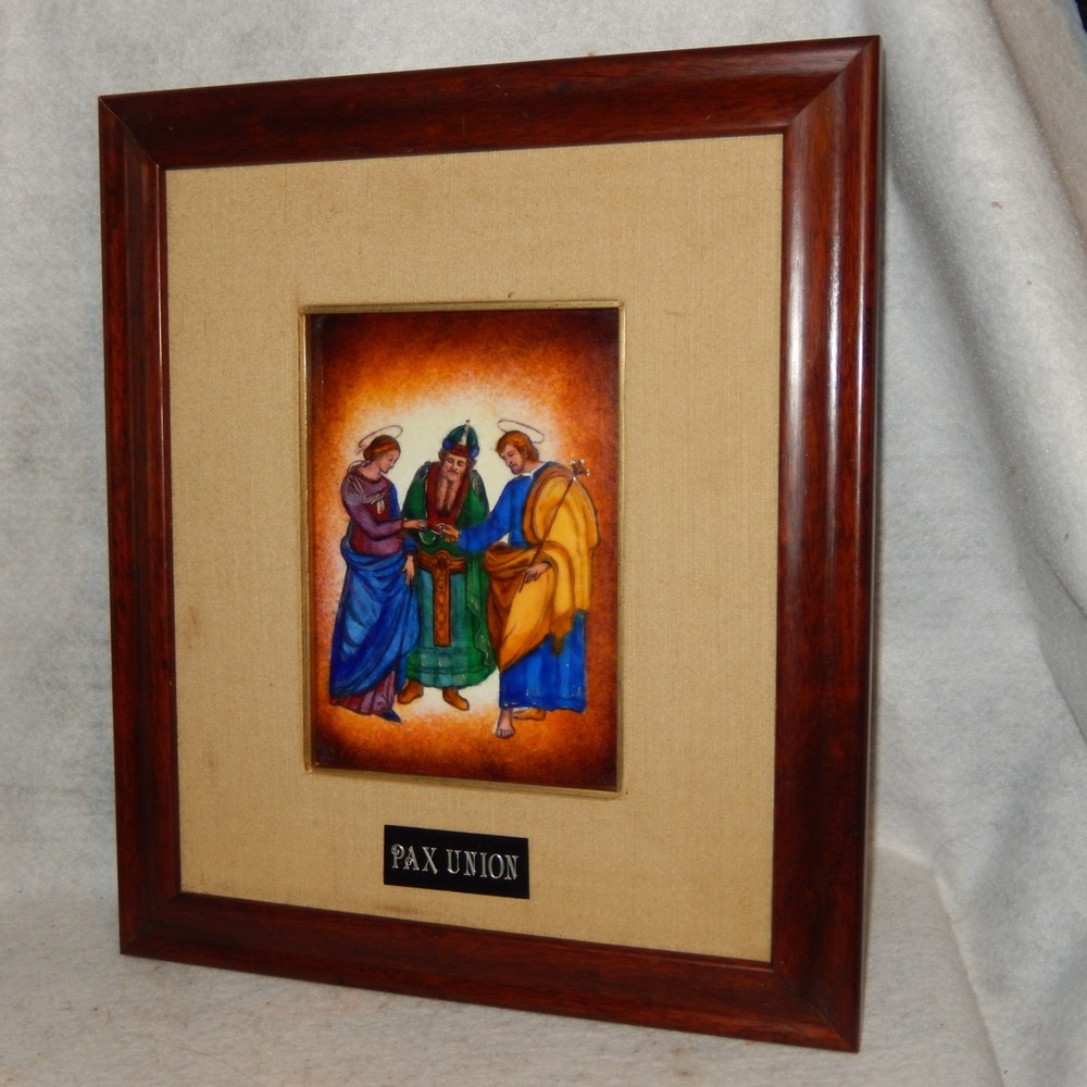 Enamel Copper Marraige St. Joseph Virgin Mary Wedding Painting Matted Framed Art