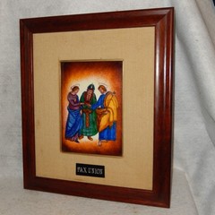 Enamel Copper Marraige St. Joseph Virgin Mary Wedding Painting Matted Framed Art