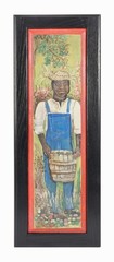 M. Sheehan Acrylic Painting Outsider Folk Art Black Man Orchard Farmer Primitive