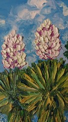Framed Texas Landscape Yuccas Bluebonnets Art 4×6” Impasto Oil Painting Original