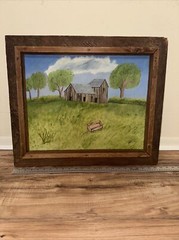 Vintage Oil Painting On Canvas Farm Wagon Grasslands Barn 1981 Signed 20 X 24”