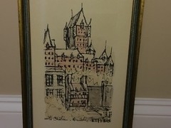 Quebec Canada Wall Art Watercolor Ink Pen Sketch Signed Original Buildings Vtg