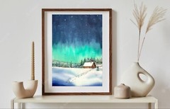 Original new watercolor painting „Nothern light” $55 Home decor Art