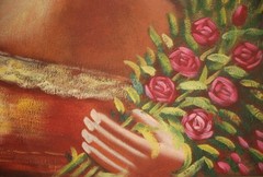 Hand painted and signed lady with flowers art OIL PAINTING ON CANVAS, 20″ x 24″